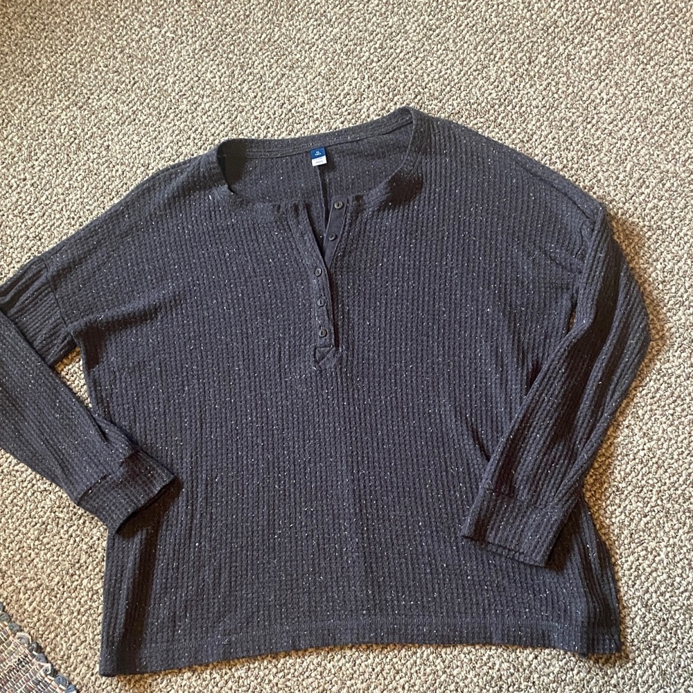 Old Navy Women Charcoal Textured Henley